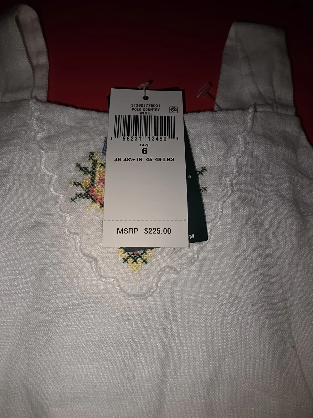 Ralph Lauren White Linen Dress with Multicolor Floral Embroidery Size 6 Girls